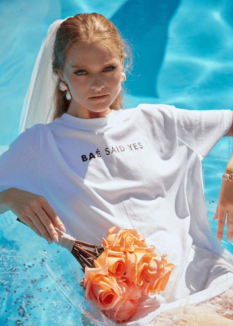 Bridal Elegance: Introducing BAÉ’s New T-Shirt Dress With Feathers