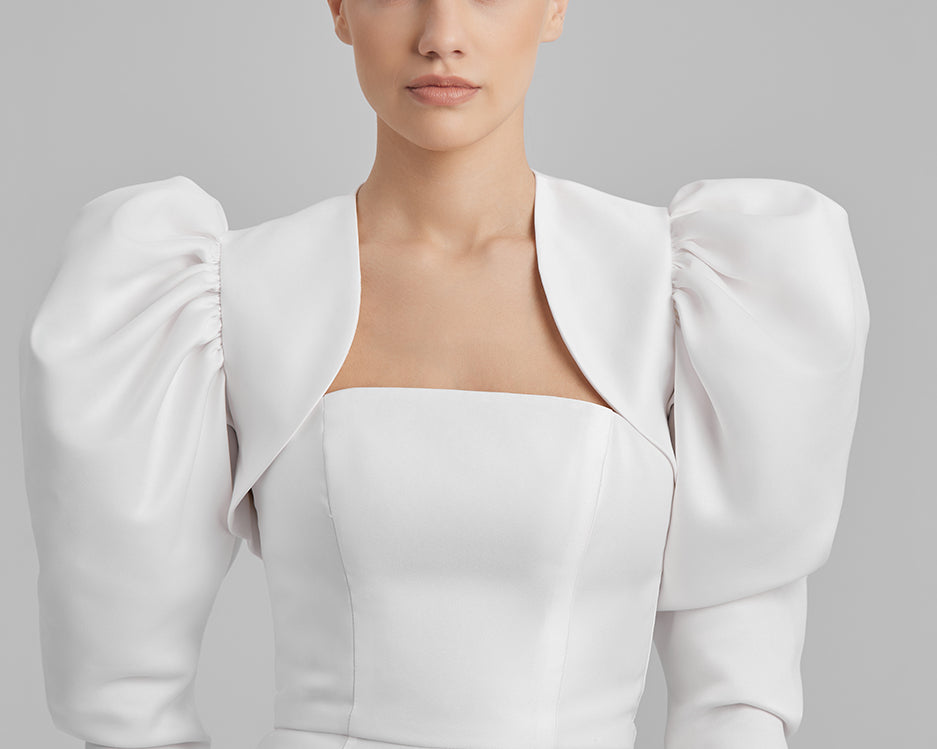 Crop Puffed Sleeve Coat Denim Ecru Puff Sleeve Jacket – DESTREE