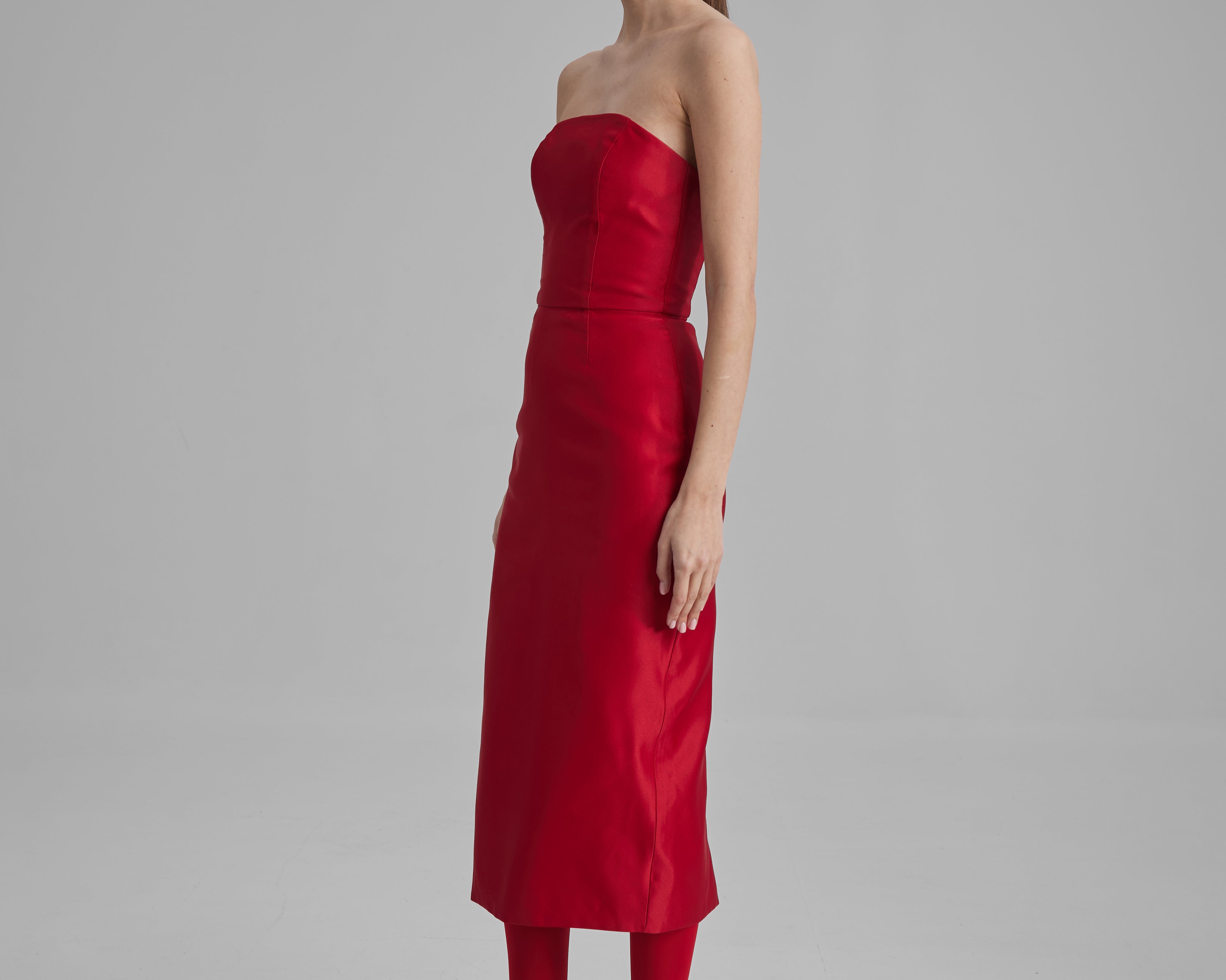 red strapless pencil dress Red Asymmetric Strapless Neck Dress 26166