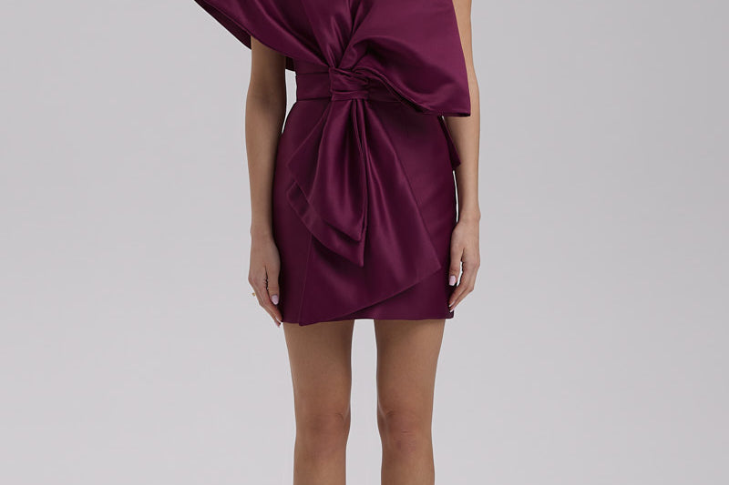 SKY DRESS + KIMONO BOW | V neck mini in deep burgundy BA SKY DRESS + KIMONO BOW | V neck mini in deep burgundy BA