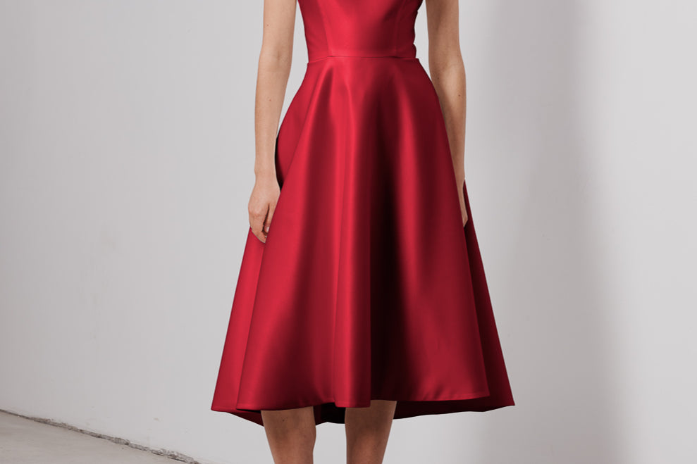 RUBY DRESS | square neckline A line midi in red