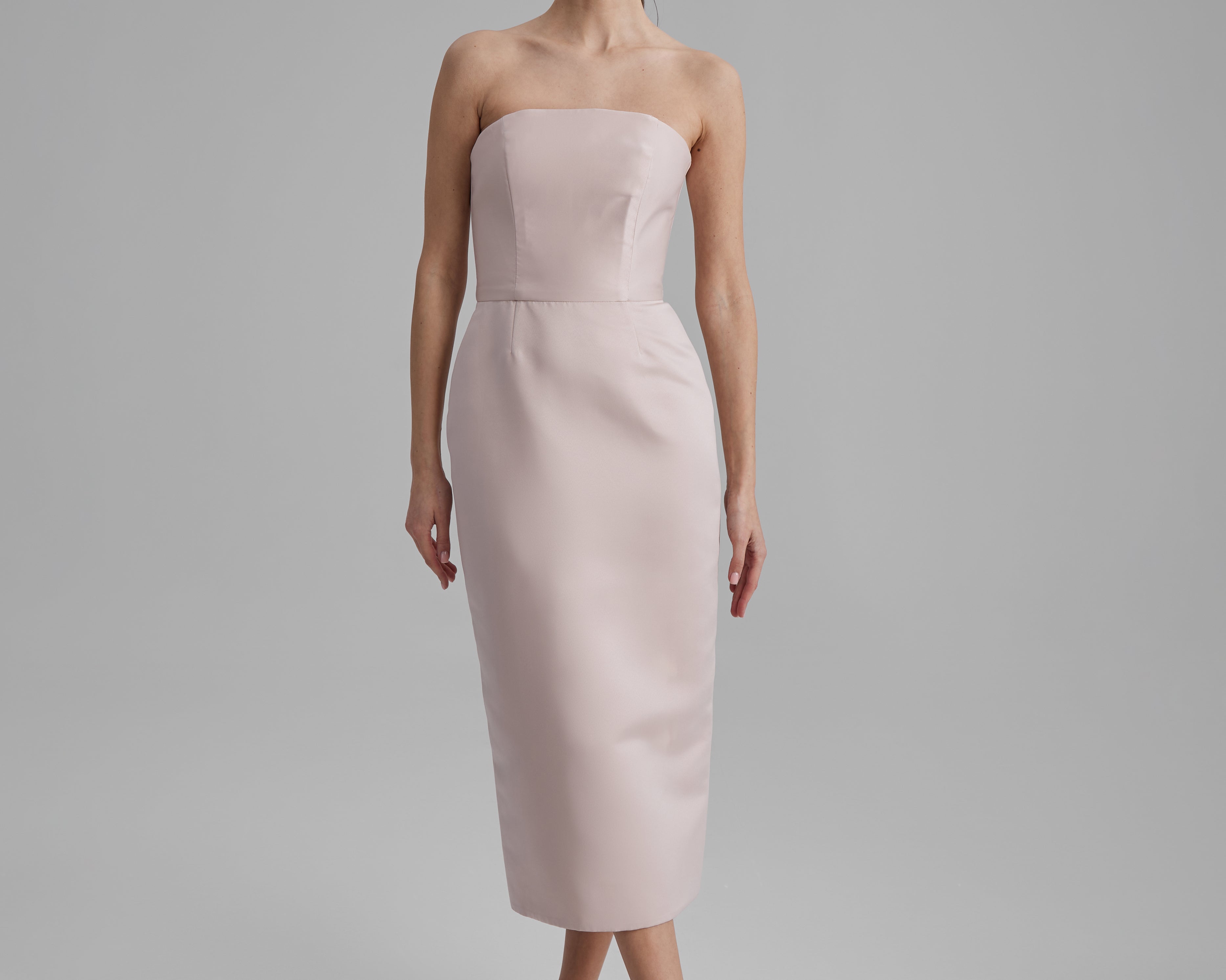 KIRA DRESS strapless pencil midi in apricot pink – BAÉ